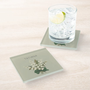 Dessous-de-verre En Verre Bouquet floral de muguet personnalisé avec nom 