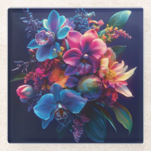 Dessous-de-verre En Verre Bouquet floral vif aux fleurs de néon
