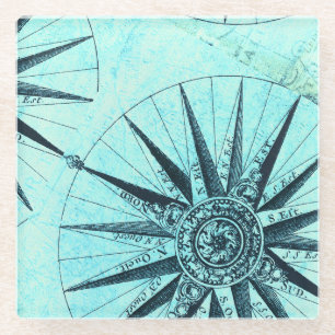 Dessous-de-verre En Verre Boussole nautique bleu cool