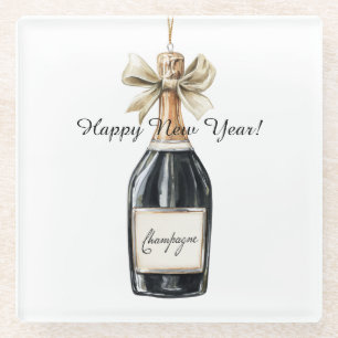 Dessous-de-verre En Verre Bouteille de Champagne Noir Or Bonne Année