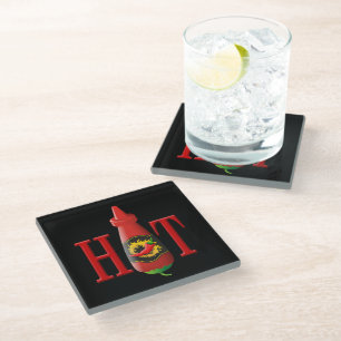 Dessous-de-verre En Verre Bouteille de sauce chaude