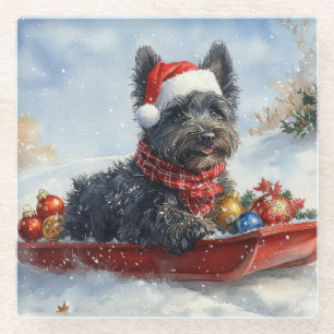 Dessous-de-verre En Verre Bouviers Des Flandres Chien à Sledge Noël