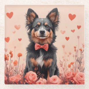 Dessous-de-verre En Verre Bovins australiens avec des roses - Saint-Valentin