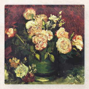 Dessous-de-verre En Verre Bowl avec des pivoines et des Roses