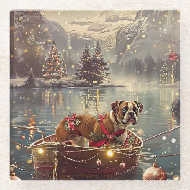 Dessous-de-verre En Verre Boxer Christmas Festive Voyage (Devant)