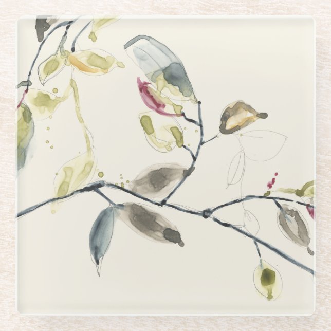Dessous-de-verre En Verre Branche feuille aquarelle (Devant)