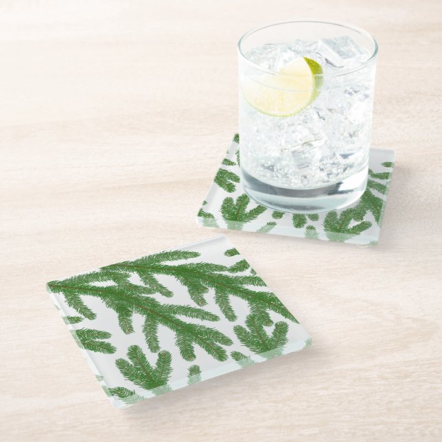 Dessous-de-verre En Verre Branches de sapin vert (Incliné)