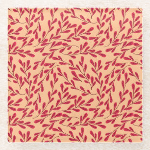 Dessous-de-verre En Verre Branches feuillues rouges motif sans couture