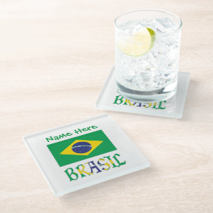 Dessous-de-verre En Verre Brésil Drapeau Brésil Nom Personnalisé