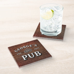 Dessous-de-verre En Verre Brick Mur Bière Lunettes Votre Pub Année Établie