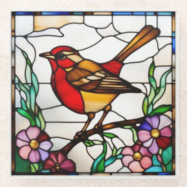 Dessous-de-verre En Verre Bright Robin en vitrail (Devant)