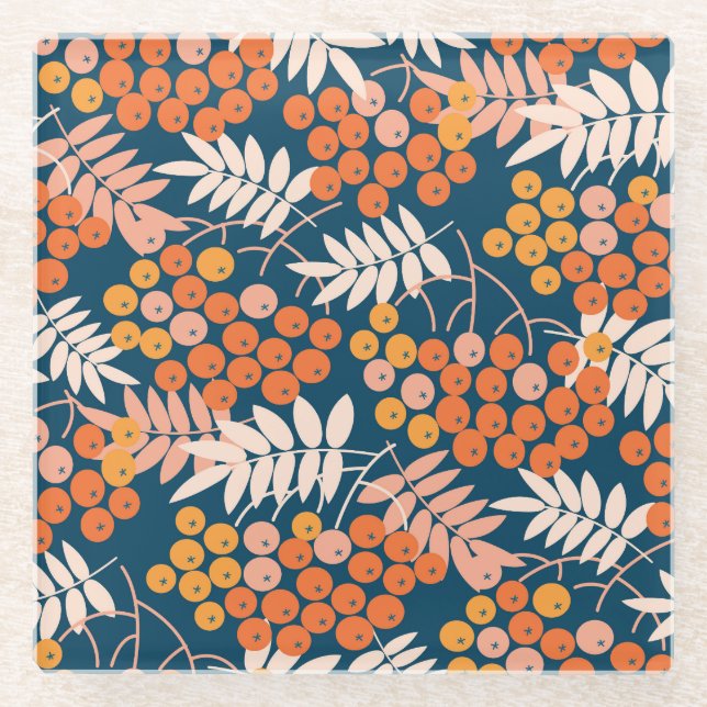 Dessous-de-verre En Verre Bright Rowanberry Automne Design sans couture (Devant)