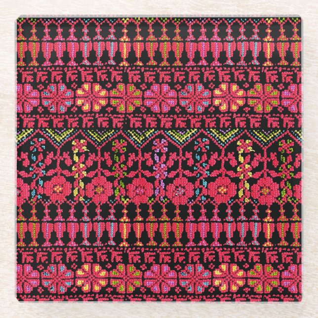 Dessous-de-verre En Verre Broderie palestinienne Tatreez imprimé (Devant)