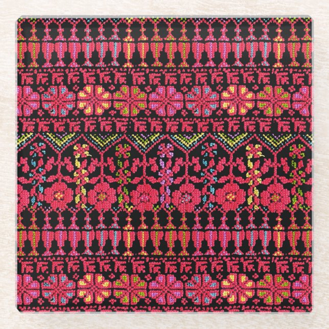 Dessous-de-verre En Verre Broderie palestinienne Tatreez imprimé (Devant)