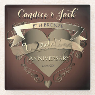 Dessous-de-verre En Verre Bronze, 8e anniversaire Mariage
