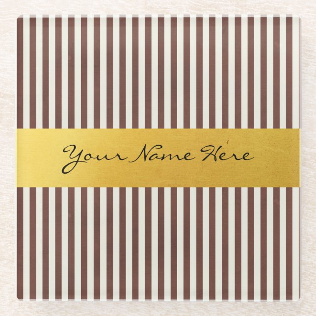 Dessous-de-verre En Verre Brun de coutume et rayures texturisées verticales (Devant)