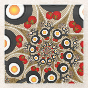 Dessous-de-verre En Verre Brunch Fractal Art Drôle Nourriture, Tomates, Oeuf
