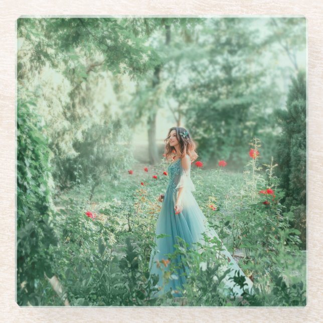 Dessous-de-verre En Verre Brunette Princess : Aquarelle de la forêt de fées (Devant)