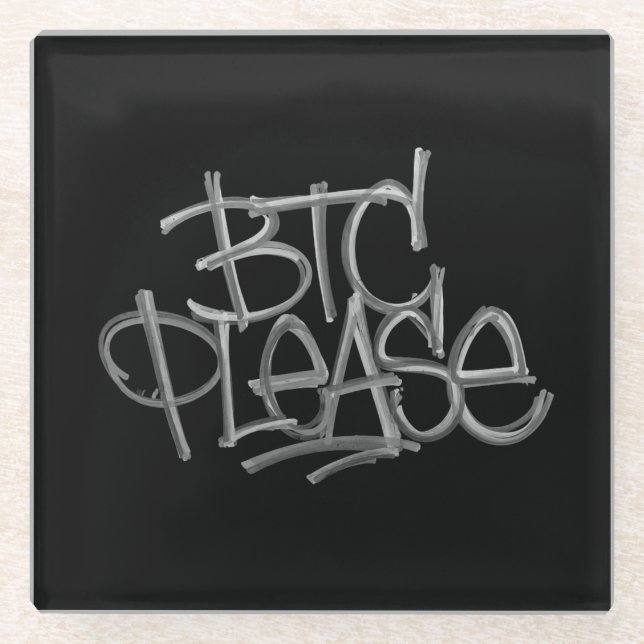 Dessous-de-verre En Verre "BTC Please" (Noir) (Devant)