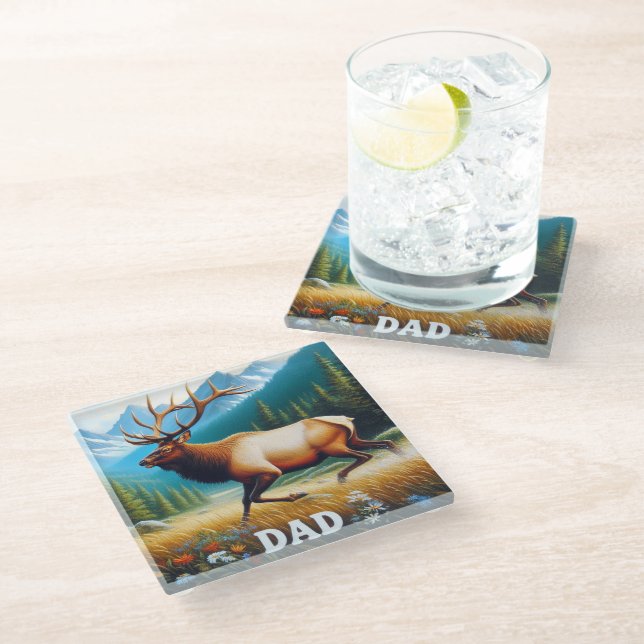 Dessous-de-verre En Verre Bull Elk Dad (Incliné)