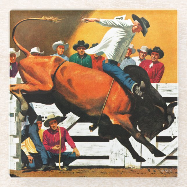 Dessous-de-verre En Verre Bull Riding par Fred Ludekens (Devant)