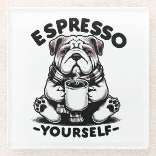 Dessous-de-verre En Verre Bulldog au café chaud espresso
