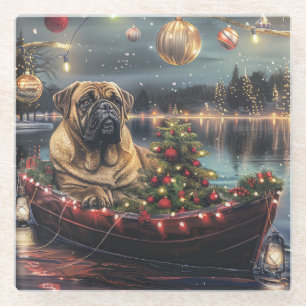 Dessous-de-verre En Verre Bullmastiff Noël Festive Voyage