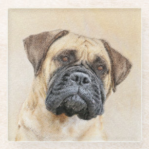 Dessous-de-verre En Verre Bullmastiff Peinture - Joli chien d'origine art