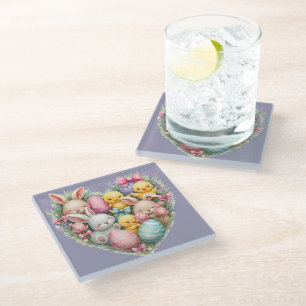 Dessous-de-verre En Verre Bunnies et chicots Pâques Pastel Cottagecore