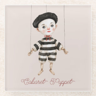 Dessous-de-verre En Verre Cabaret de Minuit Poupée Noir Blanc Béret