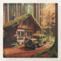 Cabine dans la forêt avec une automobile antique