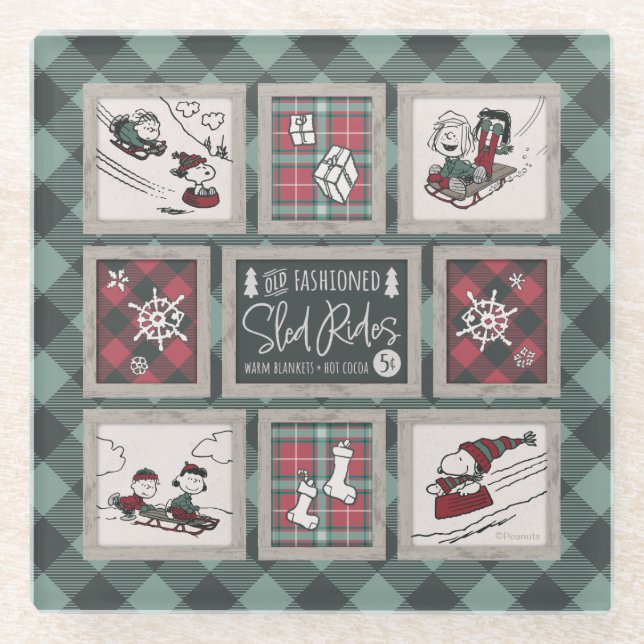 Dessous-de-verre En Verre cacahuètes | Ancien Motif de traîneau (Devant)