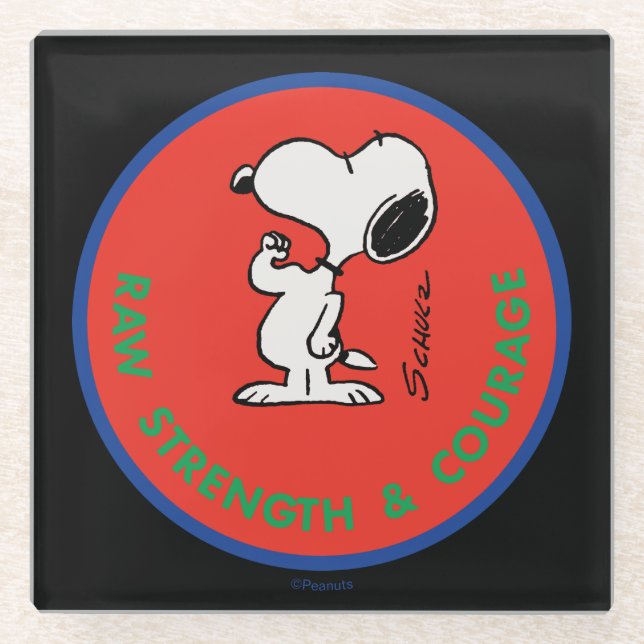 Dessous-de-verre En Verre cacahuètes | Snoopy Raw Force & Courage Badge (Devant)