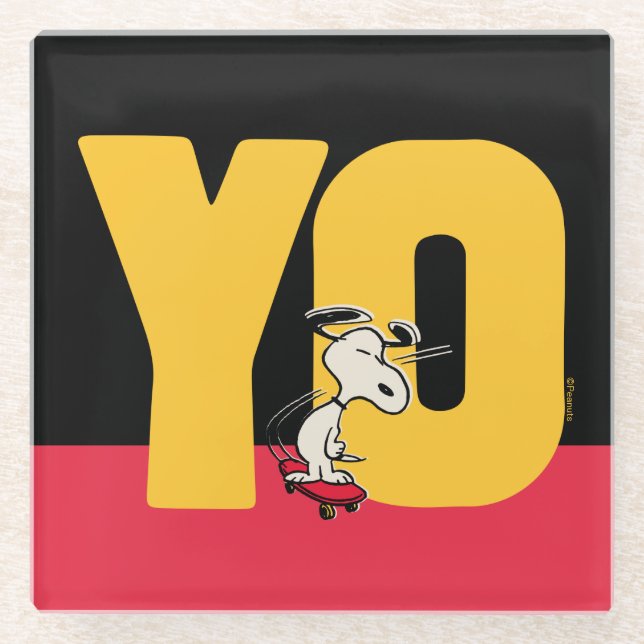 Dessous-de-verre En Verre cacahuètes | Snoopy YO Skateboard (Devant)
