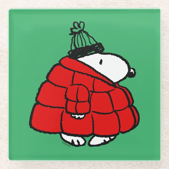 Dessous-de-verre En Verre cacahuètes | Veste Snoopy Red Puffer (Devant)