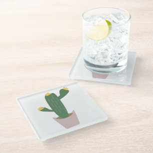 Dessous-de-verre En Verre Cactus Plante Haute Rose Vert Dessous de Verre en