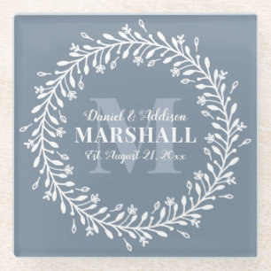 Dessous-de-verre En Verre Cadeau de mariage couple Couronne bleue Monogramme
