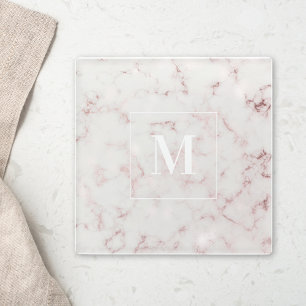 Dessous-de-verre En Verre Cadeau initial personnalisé en marbre rose moderne