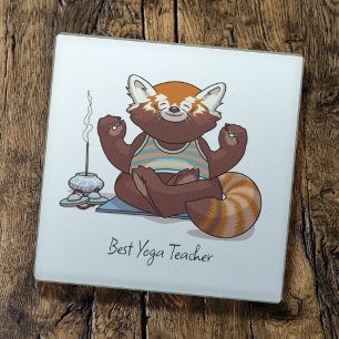 Dessous-de-verre En Verre Cadeau Meilleur Professeur de Yoga avec Panda Roux