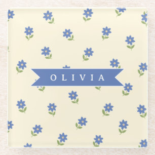 Dessous-de-verre En Verre Cadeau personnalisé avec motif de fleur sauvage bl