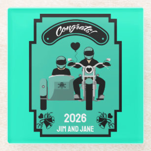 Dessous-de-verre En Verre Cadeaux De Mariage De Moto Pour Couple