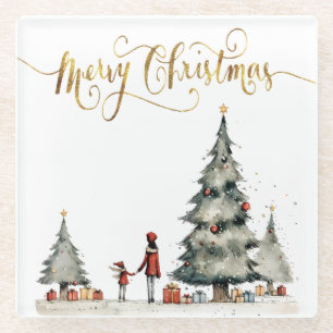 Dessous-de-verre En Verre Cadeaux de Noël sous l'arbre