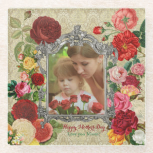 Dessous-de-verre En Verre Cadre baroque de photo de fantaisie douce de roses