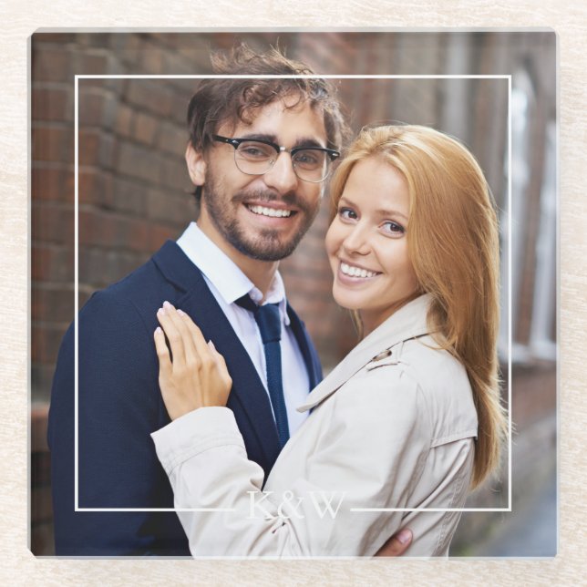 Dessous-de-verre En Verre Cadre Carré moderne Monogramme Photo (Devant)