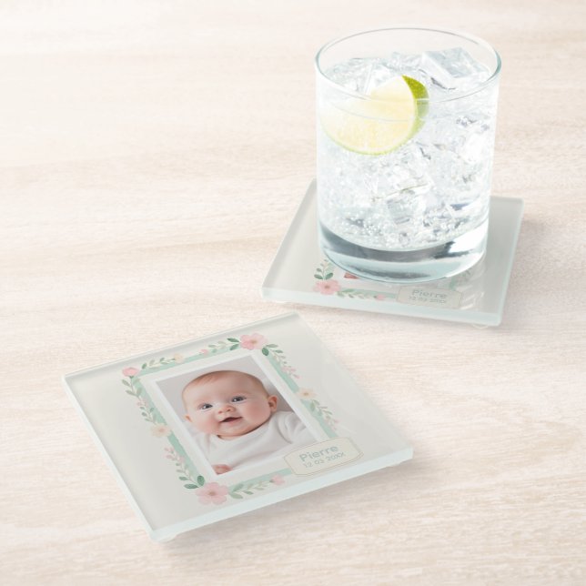 Dessous-de-verre En Verre Cadre photo vide floral aquarelle pastel (Incliné)