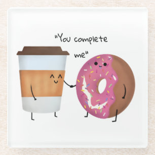 Dessous-de-verre En Verre Café mignon et Donut Complet Couple