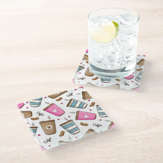 Dessous-de-verre En Verre Cafés, Haricots, Coeurs, Amateur De Café (Incliné)