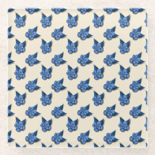 Dessous-de-verre En Verre Cahier Vin à motif floral botanique bleu élégant