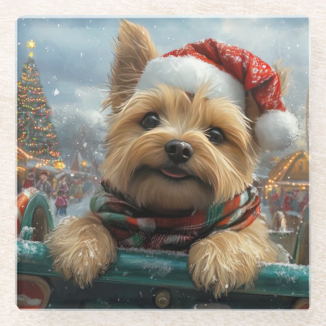 Dessous-de-verre En Verre Cairn Terrier Dog Roller Dessous de verre Noël (Devant)