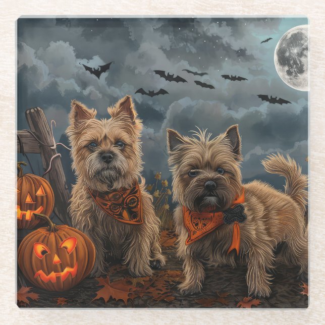 Dessous-de-verre En Verre Cairn Terrier Halloween Éffrayant (Devant)